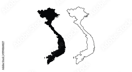 A contrasting depiction of vietnam s geographical shape a filled and outlined map high quality professional detailed modern