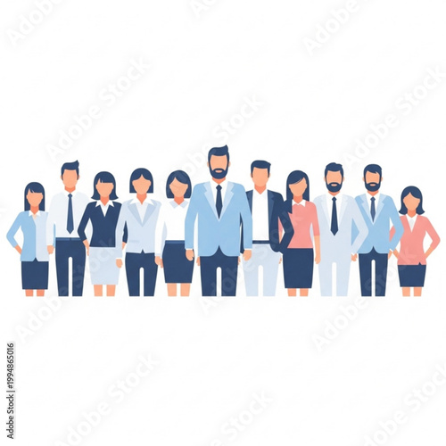 A diverse group of business professionals standing together in a line