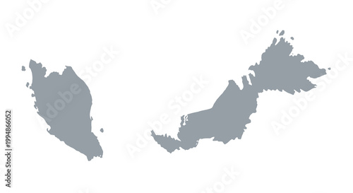 A grayscale map illustrating the geographical shape of malaysia showcasing its peninsular and borneo regions high quality professional