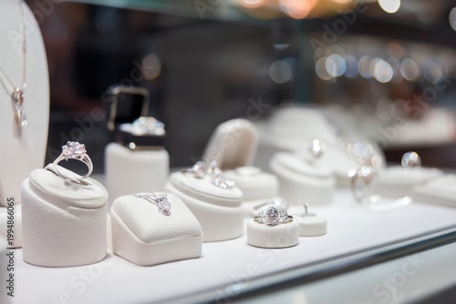 Display of Various Jewelry Pieces in a Store Showcasing Rings and Earrings Du...