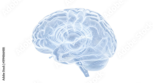 A glowing blue brain illustration on a white background, representing intelligence and neuroscience