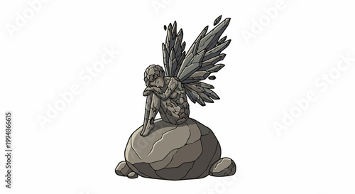 Pixel art depiction of a stone fairy statue sitting on a rock