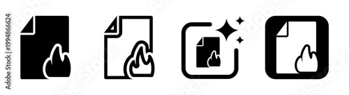 Burn folder icon representing file deletion destruction and data removal in clean black transparent PNG vector illustration