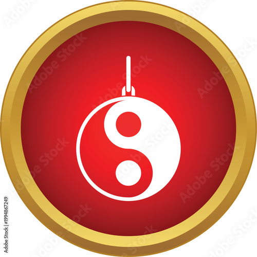 Yin yang pendant illustrating duality and spiritual balance in a round red and gold frame