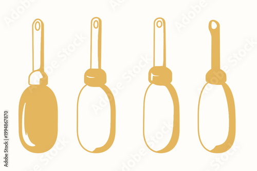 Four stylized illustrations of hand tools in yellow against a cream background