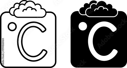 Degree Celsius Icons. Line and Glyph Vector Icons. Temperature Measurement Unit. Clouds. Weather Concept