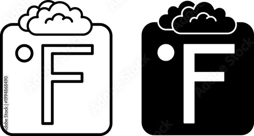 Degree Fahrenheit Icons. Line and Glyph Vector Icons. Temperature Measurement Unit. Clouds. Weather Concept