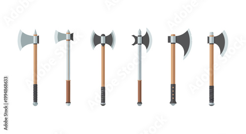 Collection of medieval battle axes in flat style