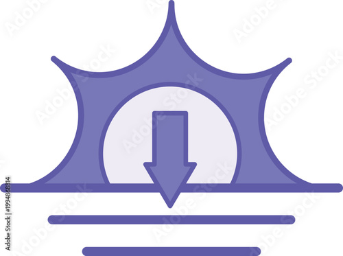 Purple Sunset Icon. Vector Icon. The Sun Sets Below the Horizon, Natural Phenomenon. Weather Concept