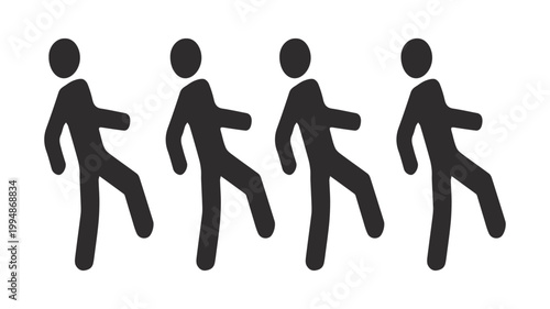 Human Figures in Dynamic Motion: Four stylized human figures are captured in a sequence of movement. A symbolic representation of life’s journey, progress, or coordination