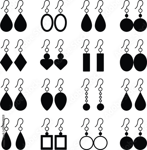 A Collection of Diverse Black and White Silhouette Earrings Perfect for Jewelry Design and Fashion Accessories
