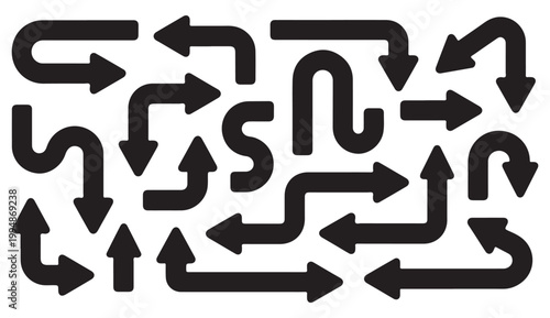 Set of various black hand drawn arrows with different shapes and directions including curved bent and straight lines for business presentations and web design navigation elements