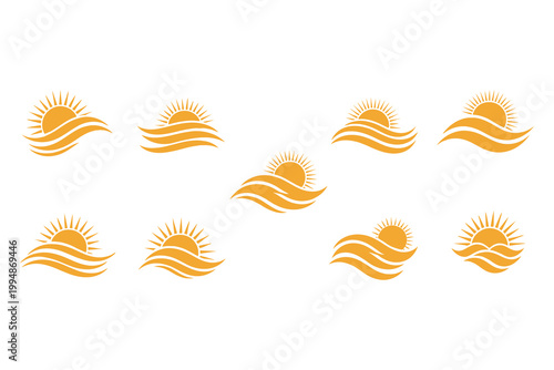 Golden wave icons a set of eight abstract flame like wave designs
