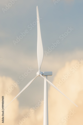 Wind Turbine Against Cloudy Sky: Renewable Energy Concept, 3D Illustration