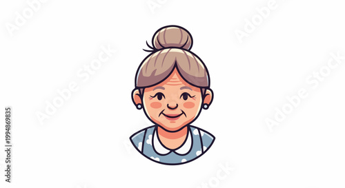 Pixel art portrait of a smiling grandmother with her hair in a bun