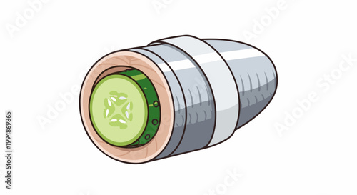 Rolled sushi with fresh cucumber slice and a band