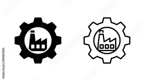 Industrial gear with factory icon solid and outline versions industry industrial production manufacturing technology