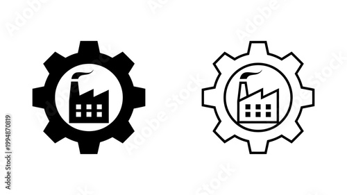 Industrial gear with factory icon solid and outline versions industry industrial production manufacturing technology