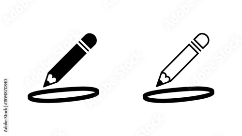 Pencil drawing an oval solid and outline icons education creative stationery document illustration creativity sharpened