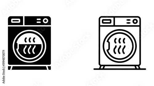 Washing machine icon set with steam effect appliance domestic household technology illustration electronic equipment
