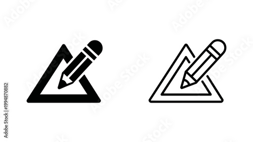 Triangle shape with pencil drawing line icon set triangle education creativity illustration geometric isolated minimalist