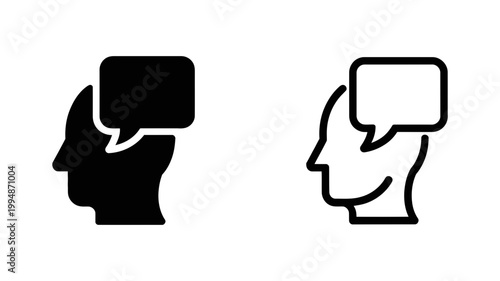 Head silhouette with square speech bubble icon communication concept silhouette communication dialogue conversation thinking