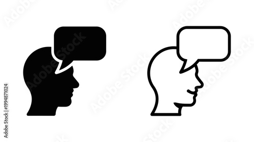 Head silhouette with rectangular speech bubble icon communication concept silhouette communication dialogue conversation
