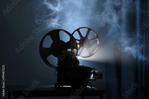 Projector Shines Light in Dark Room While Smoke Floats Around the Machine