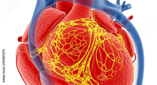 A detailed illustration of a human heart showing its internal structure and blood vessels.