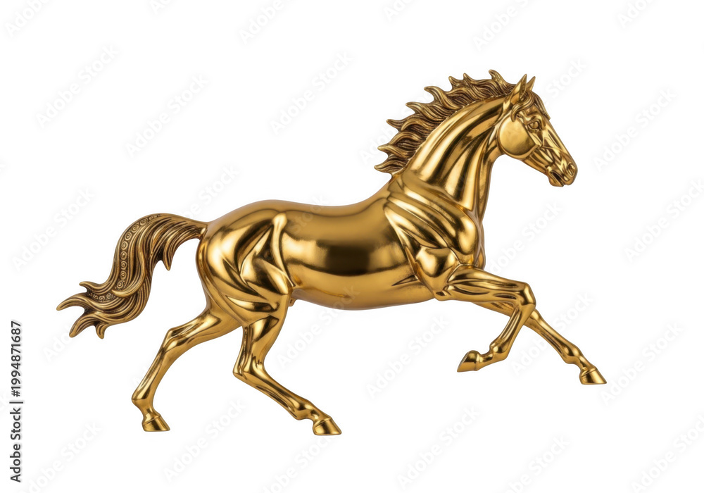 Fototapeta premium A dynamic brown horse galloping gracefully with flowing mane and tail isolated on transparent background