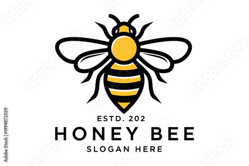 Stylized honey bee logo with text a sweet and buzzing design