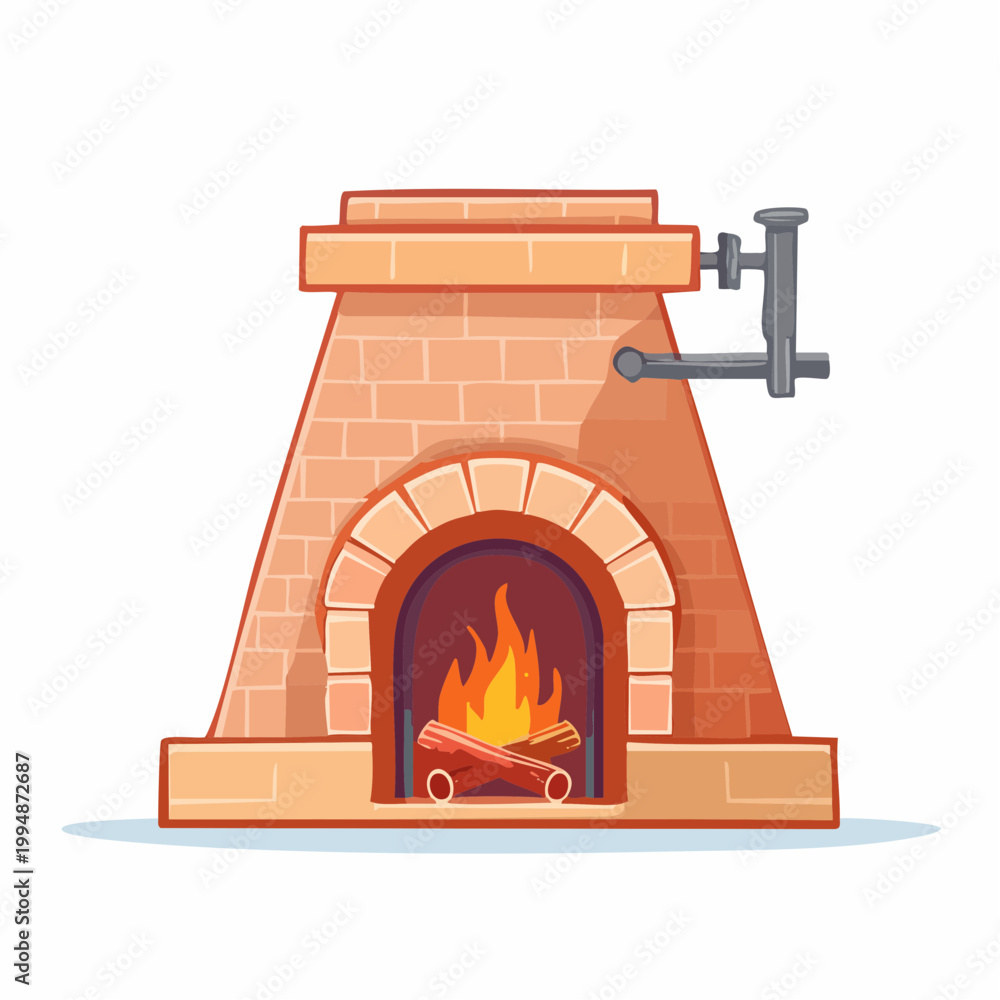 Fototapeta premium Brick Fireplace with Burning Logs