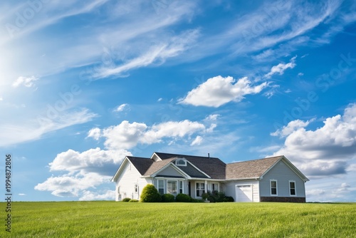 Bright Sky Over a House on a Grassy Hill During the Day