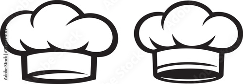 Two chef hats with fluffy black tops and white bands Vector