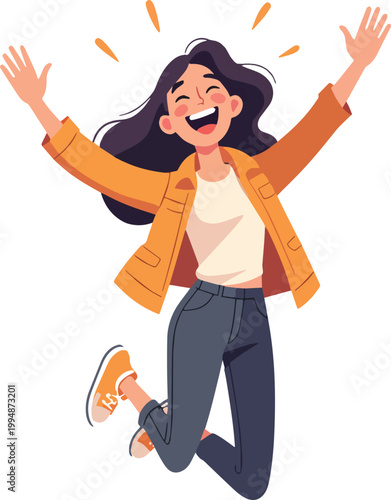 Woman jumping for joy in celebration – vector illustration