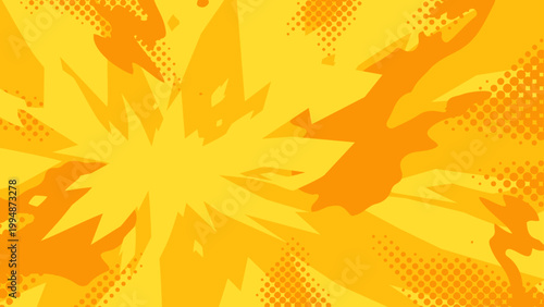 爆発とハーフトーンの背景イラスト_黄色_16:9