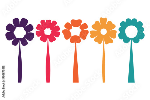 Colorful floral arrangement a row of stylized flowers on stems