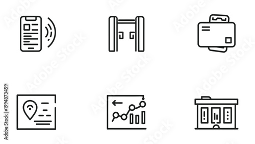 Secure Access Icons: A collection of concise icons representing modern security and access control systems, perfect for digital interfaces and informational graphics.