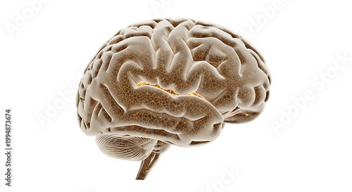 A detailed illustration of a human brain on a white background