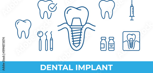 A comprehensive vector illustration collection showcasing dental implants, healthy teeth, and essential dentistry tools for oral care design.