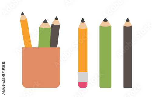 Pencils. Colored pencils and graphite pencils. Hand drawn vector illustration.