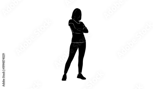 Woman silhouette standing with folded arms confident pose vector illustration isolated on white background