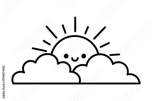 Cute sun and clouds illustration a simple weather scene