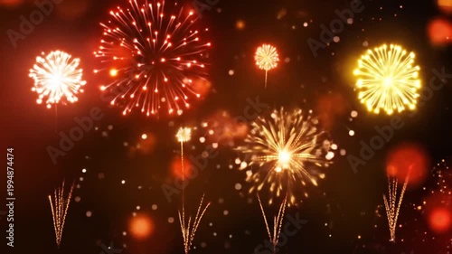Dynamic fireworks display against dark background for celebration