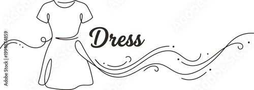 Elegant dress design illustration with flowing lines for fashion branding and advertising