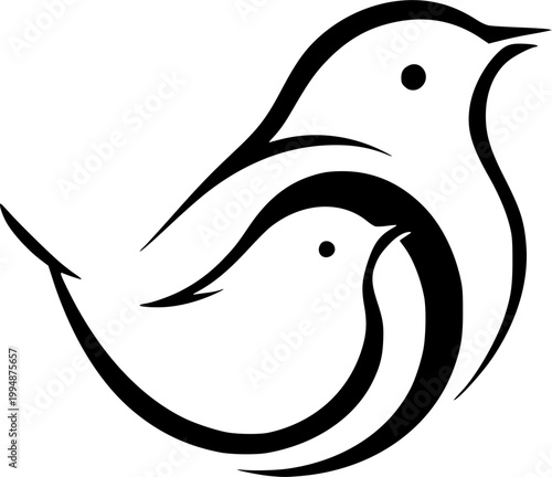 Mother Bird with Baby Bird: A minimalist emblem of familial love and protection, a mother bird tenderly embraces her offspring, symbolizing care and the nurturing of new life.