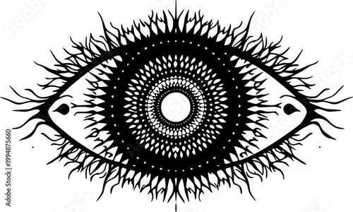 The All-Seeing Eye: A captivating image of a stylized eye, intricately designed with radial patterns and delicate details, embodying perception and enlightenment.