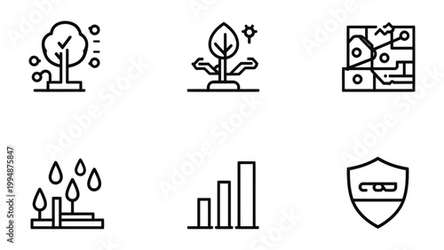 Sustainable Icon Set: A modern, minimalist illustration showcasing a collection of essential icons symbolizing sustainability, environmentalism, and eco-friendly concepts.