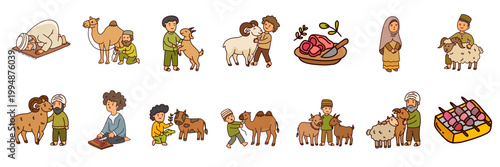 muslim people celebrating eid al adha with qurban animals and religious activities