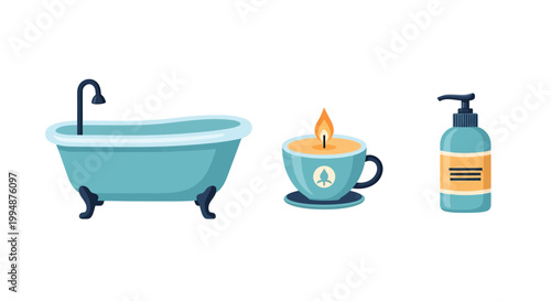Spa elements: bathtub candle and lotion for a relaxing home sanctuary